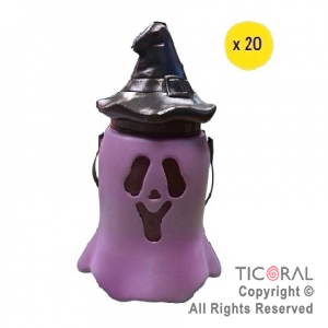 CARAMELERA FANTASMA CON TAPA VIOLETA HALLOWEEN X 20 UNIDADES
